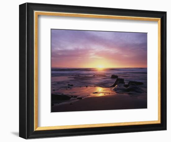 California, San Diego, Sunset Cliffs, Sunset over a Beach and Ocean-Christopher Talbot Frank-Framed Photographic Print