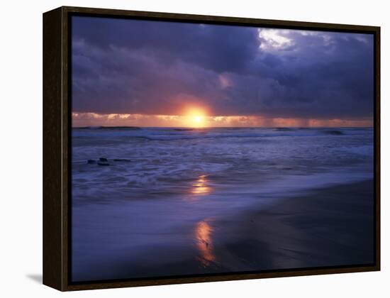 California, San Diego, Sunset Cliffs, Sunset over a Beach and Waves-Christopher Talbot Frank-Framed Premier Image Canvas