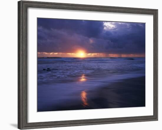 California, San Diego, Sunset Cliffs, Sunset over a Beach and Waves-Christopher Talbot Frank-Framed Photographic Print