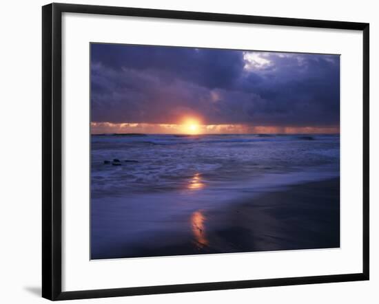 California, San Diego, Sunset Cliffs, Sunset over a Beach and Waves-Christopher Talbot Frank-Framed Photographic Print