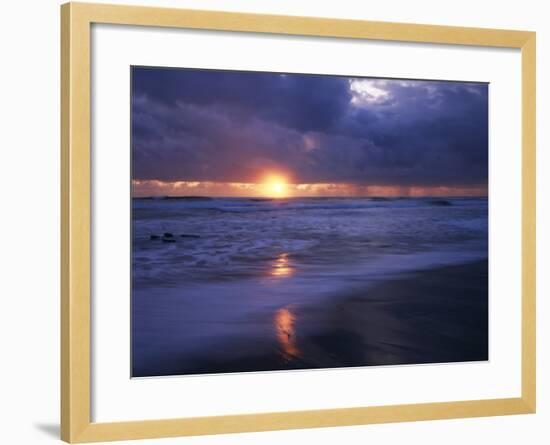 California, San Diego, Sunset Cliffs, Sunset over a Beach and Waves-Christopher Talbot Frank-Framed Photographic Print