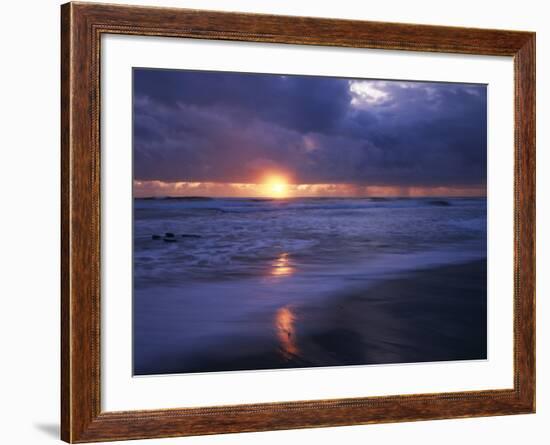 California, San Diego, Sunset Cliffs, Sunset over a Beach and Waves-Christopher Talbot Frank-Framed Photographic Print