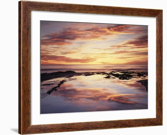 California, San Diego, Sunset Cliffs, Sunset Reflecting in a Tide Pool-Christopher Talbot Frank-Framed Photographic Print