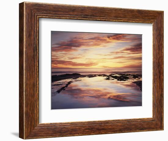 California, San Diego, Sunset Cliffs, Sunset Reflecting in a Tide Pool-Christopher Talbot Frank-Framed Photographic Print