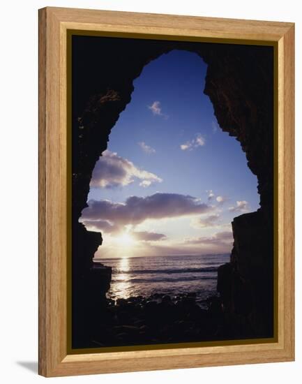 California, San Diego, Sunset Cliffs, Sunset Seen Through a Sea Cave-Christopher Talbot Frank-Framed Premier Image Canvas
