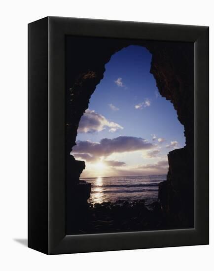 California, San Diego, Sunset Cliffs, Sunset Seen Through a Sea Cave-Christopher Talbot Frank-Framed Premier Image Canvas