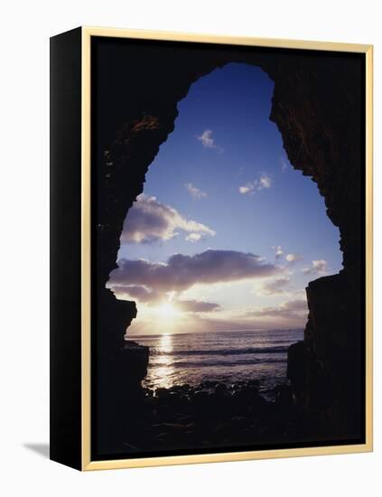 California, San Diego, Sunset Cliffs, Sunset Seen Through a Sea Cave-Christopher Talbot Frank-Framed Premier Image Canvas