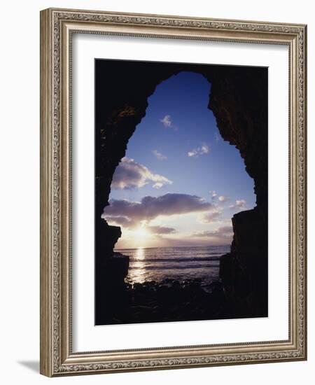 California, San Diego, Sunset Cliffs, Sunset Seen Through a Sea Cave-Christopher Talbot Frank-Framed Photographic Print