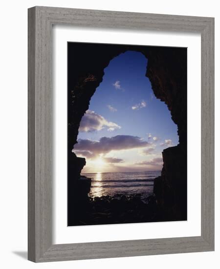 California, San Diego, Sunset Cliffs, Sunset Seen Through a Sea Cave-Christopher Talbot Frank-Framed Photographic Print