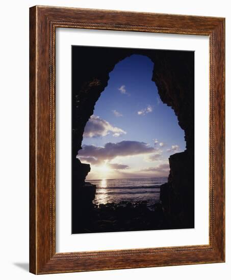 California, San Diego, Sunset Cliffs, Sunset Seen Through a Sea Cave-Christopher Talbot Frank-Framed Photographic Print