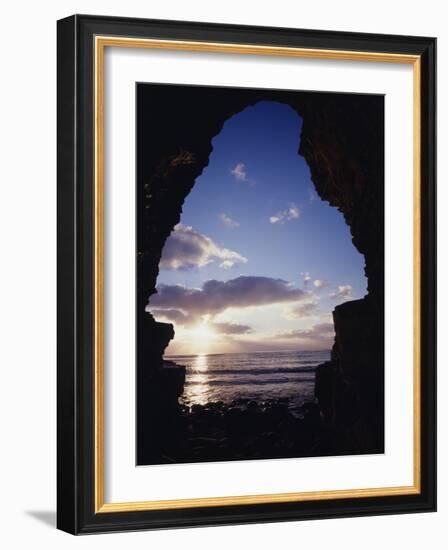 California, San Diego, Sunset Cliffs, Sunset Seen Through a Sea Cave-Christopher Talbot Frank-Framed Photographic Print