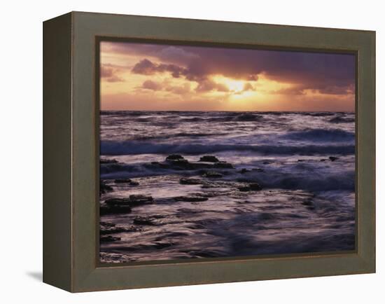 California, San Diego, Sunset Cliffs, Sunset Through Storm Clouds-Christopher Talbot Frank-Framed Premier Image Canvas