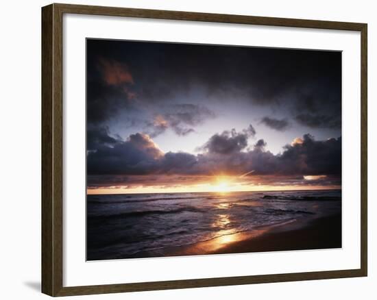 California, San Diego, Sunset over a Beach and Waves on the Ocean-Christopher Talbot Frank-Framed Photographic Print