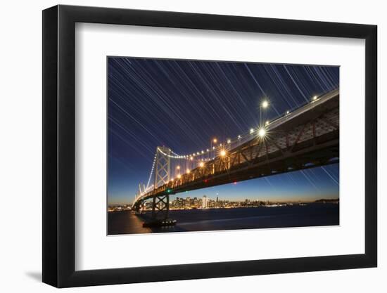 California, San Francisco. Composite of Star Trails Above Bay Bridge-Jaynes Gallery-Framed Photographic Print