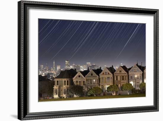 California, San Francisco. Composite of Star Trails Above Painted Ladies Victorian Homes-Jaynes Gallery-Framed Photographic Print