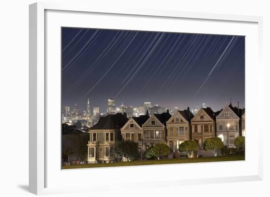 California, San Francisco. Composite of Star Trails Above Painted Ladies Victorian Homes-Jaynes Gallery-Framed Photographic Print