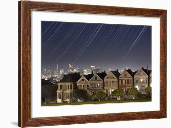 California, San Francisco. Composite of Star Trails Above Painted Ladies Victorian Homes-Jaynes Gallery-Framed Photographic Print