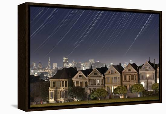 California, San Francisco. Composite of Star Trails Above Painted Ladies Victorian Homes-Jaynes Gallery-Framed Premier Image Canvas