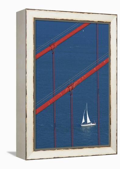 California, San Francisco, Golden Gate Bridge and Yacht-David Wall-Framed Premier Image Canvas