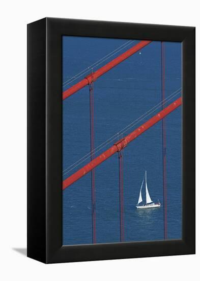 California, San Francisco, Golden Gate Bridge and Yacht-David Wall-Framed Premier Image Canvas