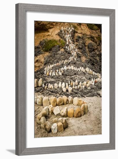 California, Santa Barbara, Montecito, Butterfly Beach, Stone Sculpture-Alison Jones-Framed Photographic Print