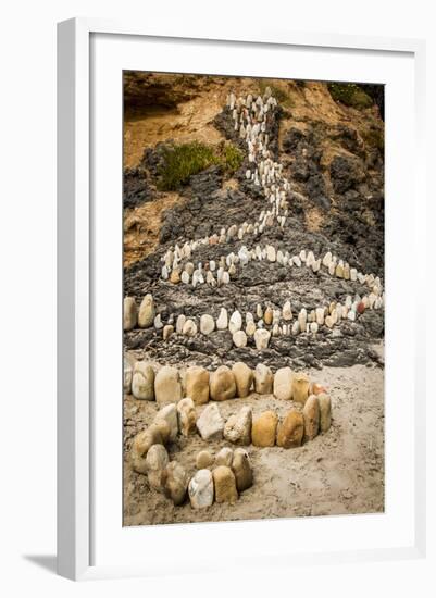 California, Santa Barbara, Montecito, Butterfly Beach, Stone Sculpture-Alison Jones-Framed Photographic Print