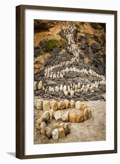 California, Santa Barbara, Montecito, Butterfly Beach, Stone Sculpture-Alison Jones-Framed Photographic Print