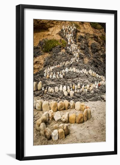 California, Santa Barbara, Montecito, Butterfly Beach, Stone Sculpture-Alison Jones-Framed Photographic Print