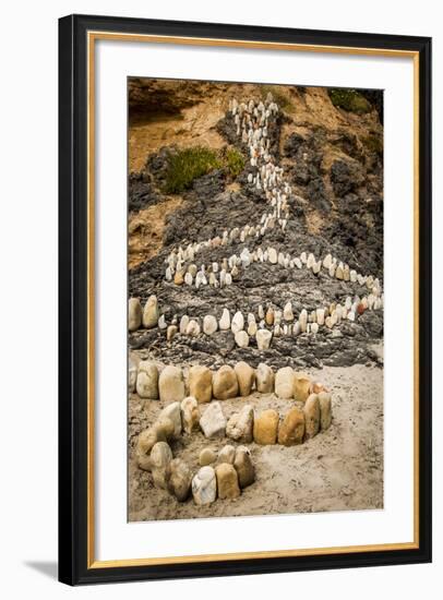 California, Santa Barbara, Montecito, Butterfly Beach, Stone Sculpture-Alison Jones-Framed Photographic Print