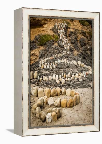 California, Santa Barbara, Montecito, Butterfly Beach, Stone Sculpture-Alison Jones-Framed Premier Image Canvas