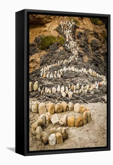 California, Santa Barbara, Montecito, Butterfly Beach, Stone Sculpture-Alison Jones-Framed Premier Image Canvas