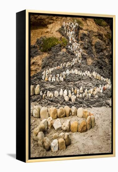 California, Santa Barbara, Montecito, Butterfly Beach, Stone Sculpture-Alison Jones-Framed Premier Image Canvas