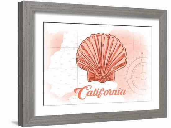 California - Scallop Shell - Coral - Coastal Icon-Lantern Press-Framed Art Print