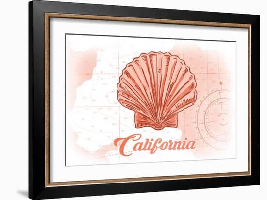 California - Scallop Shell - Coral - Coastal Icon-Lantern Press-Framed Art Print