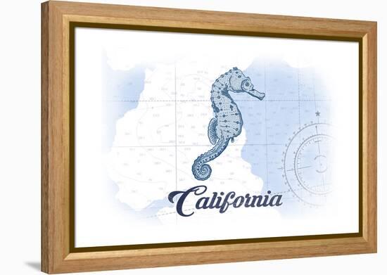 California - Seahorse - Blue - Coastal Icon-Lantern Press-Framed Stretched Canvas