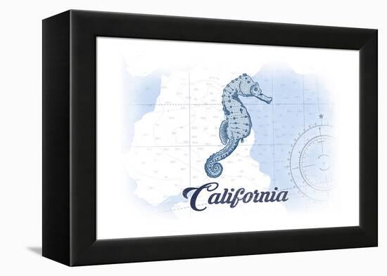 California - Seahorse - Blue - Coastal Icon-Lantern Press-Framed Stretched Canvas