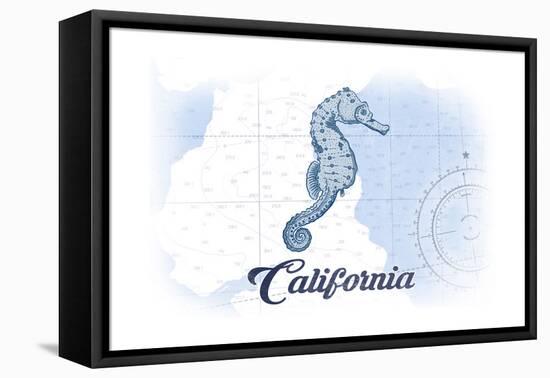 California - Seahorse - Blue - Coastal Icon-Lantern Press-Framed Stretched Canvas