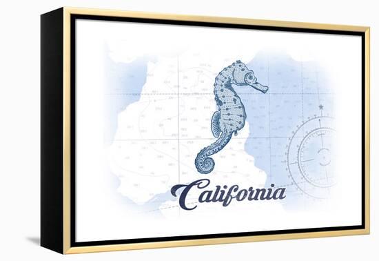 California - Seahorse - Blue - Coastal Icon-Lantern Press-Framed Stretched Canvas