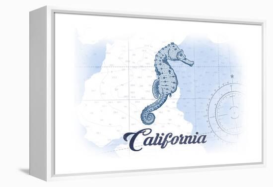 California - Seahorse - Blue - Coastal Icon-Lantern Press-Framed Stretched Canvas