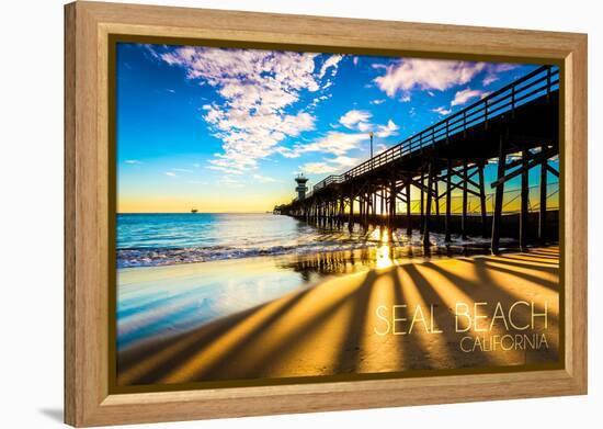 California - Seal Beach Pier at Sunset-Lantern Press-Framed Stretched Canvas