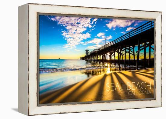 California - Seal Beach Pier at Sunset-Lantern Press-Framed Stretched Canvas