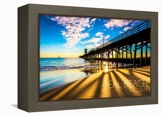 California - Seal Beach Pier at Sunset-Lantern Press-Framed Stretched Canvas