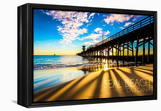 California - Seal Beach Pier at Sunset-Lantern Press-Framed Stretched Canvas