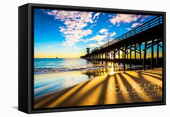 California - Seal Beach Pier at Sunset-Lantern Press-Framed Stretched Canvas