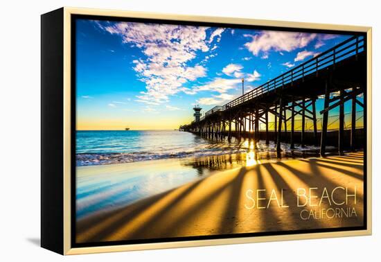 California - Seal Beach Pier at Sunset-Lantern Press-Framed Stretched Canvas