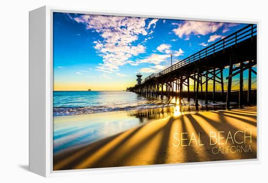 California - Seal Beach Pier at Sunset-Lantern Press-Framed Stretched Canvas