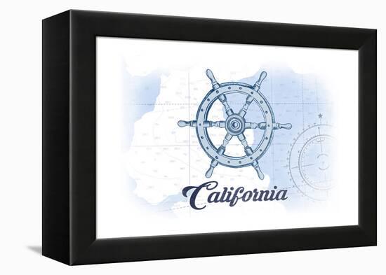 California - Ship Wheel - Blue - Coastal Icon-Lantern Press-Framed Stretched Canvas