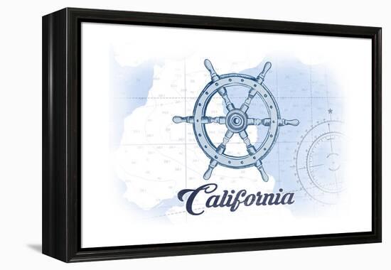 California - Ship Wheel - Blue - Coastal Icon-Lantern Press-Framed Stretched Canvas