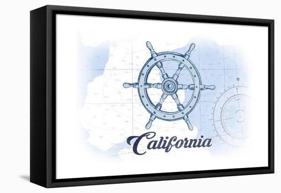 California - Ship Wheel - Blue - Coastal Icon-Lantern Press-Framed Stretched Canvas