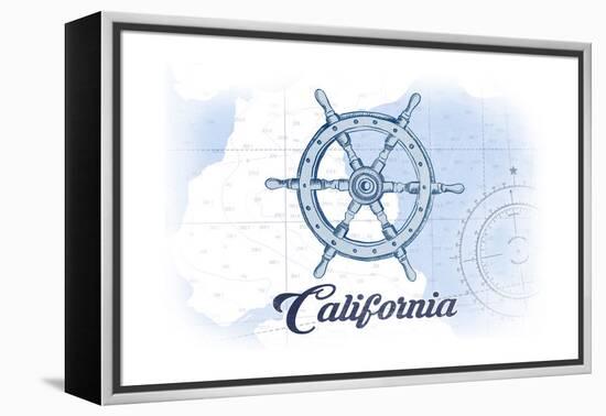 California - Ship Wheel - Blue - Coastal Icon-Lantern Press-Framed Stretched Canvas